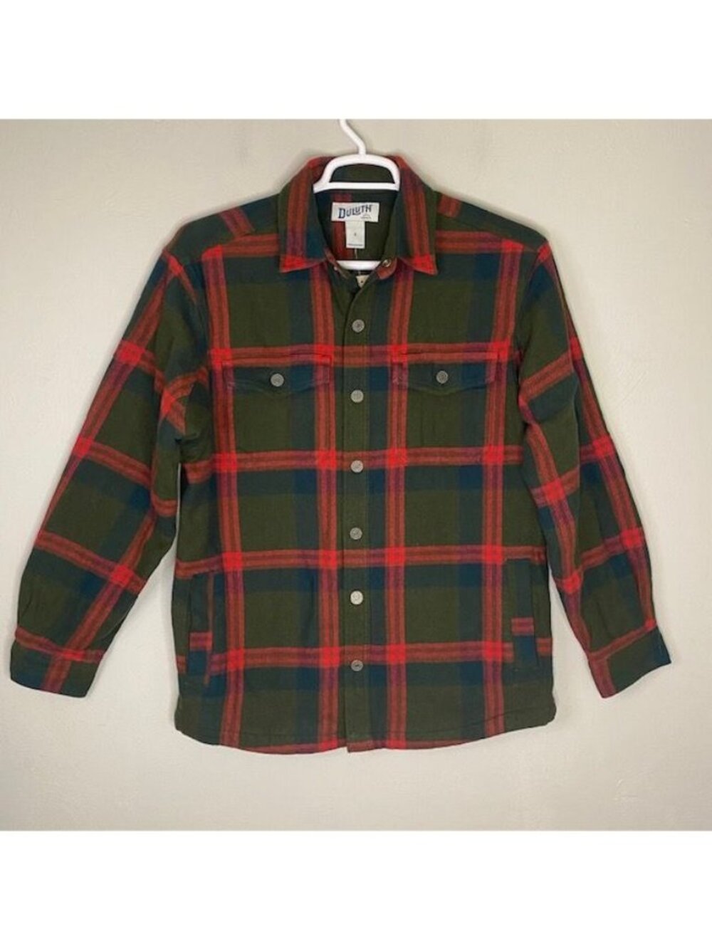 Plaid Fleece Lined Shirt Jacket Duluth Flapjack Relaxed fit NWT Small Green Red